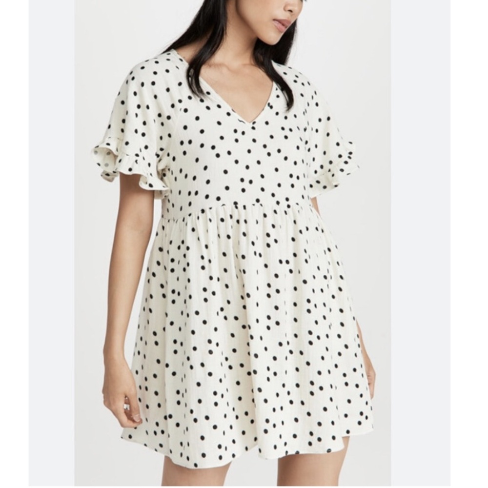 Madewell Lightspun Ruffle Sleeve Babydoll Dress in Dot Toss